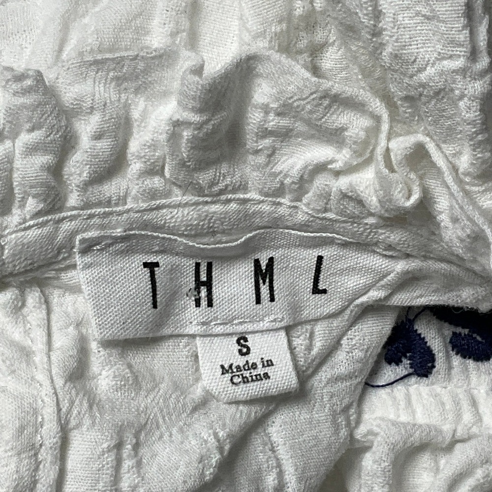 THML Embroidered Blouse Womens S White Cotton Ruffle Flutter Boho Cottagecore - Picture 3 of 9